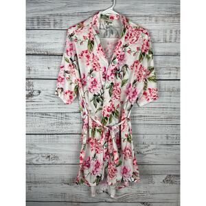 Show Me Your Mumu White Short Sleeve Kimono Robe Pink Floral Peony One Size